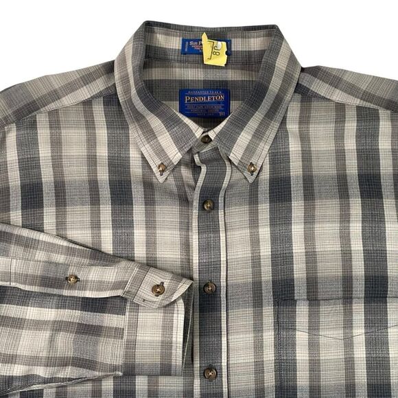 Sir Pendleton Mens XL Gray Plaid Long Sleeve Button Down Dress Shirt - Picture 2 of 9